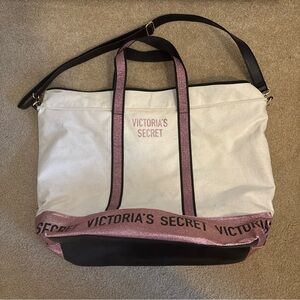 Victoria's Secret Glitter Pink and White Large Weekender Tote Bag